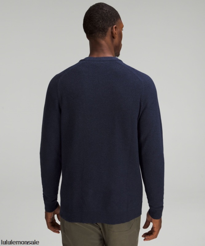 Lululemon Deutschland DELULU935 | Melierter Klassischer Marineblauer Strickpullover Mit Rundhalsausschnitt